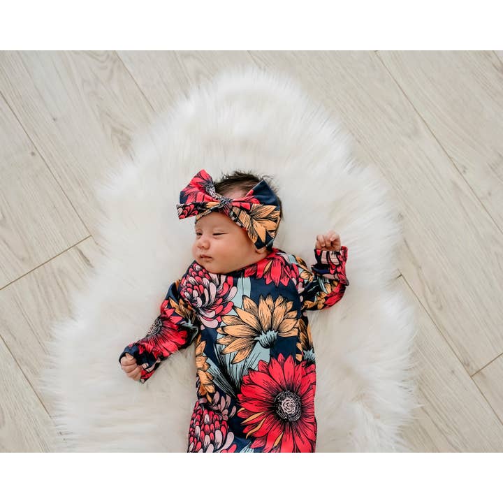 Adorable Sweetness - Wholesale Babygown Set - Baby - Infant Girls Sunflower Baby Gown and Bow Headband