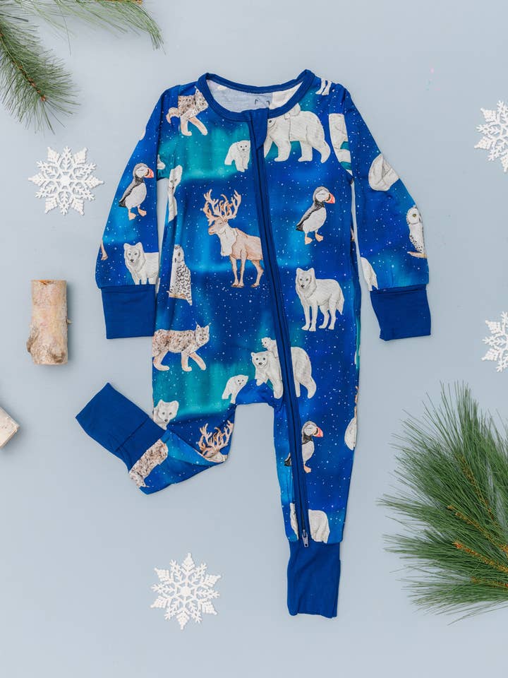 Holiday Family Matching Arctic Animals One Piece Zip Pajamas for wholesale by Popoki Pajamas