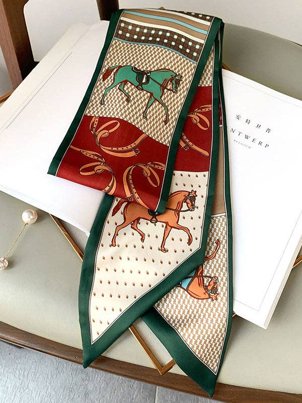 GRÖN Vintage scarfsjal i sidenimitation med färgglatt djurtryck för wholesale på Faire3