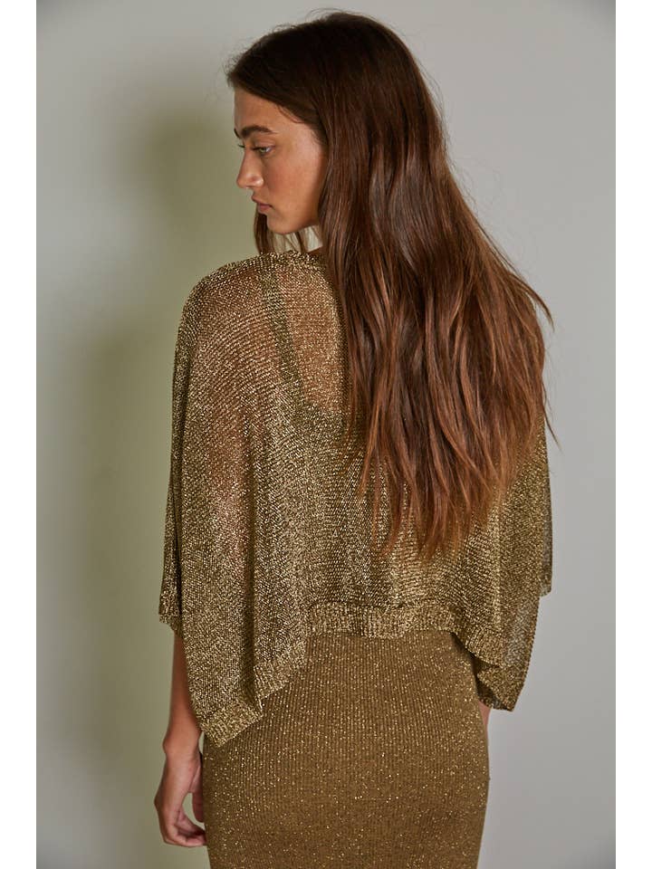 Bronze W1635 | Knit Polyester Sweater Lurex Short Sleeve Crop Top for wholesale on Faire