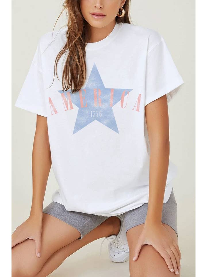 HRTandLUV - Wholesale Screen Printed T-Shirt - Women's - AMERICA 1776 Oversized top - HL6634BX