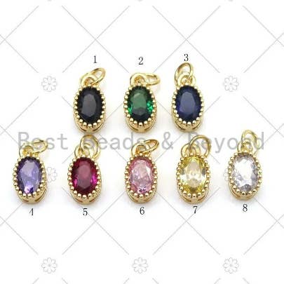 BestBeads&Beyond - Wholesale Individual Charm/Pendant - Colorful Big CZ Micro Pave Oval Shape Pendant,18K Gold Filled Oval Charm, Necklace Bracelet Charm, Sku#LK522