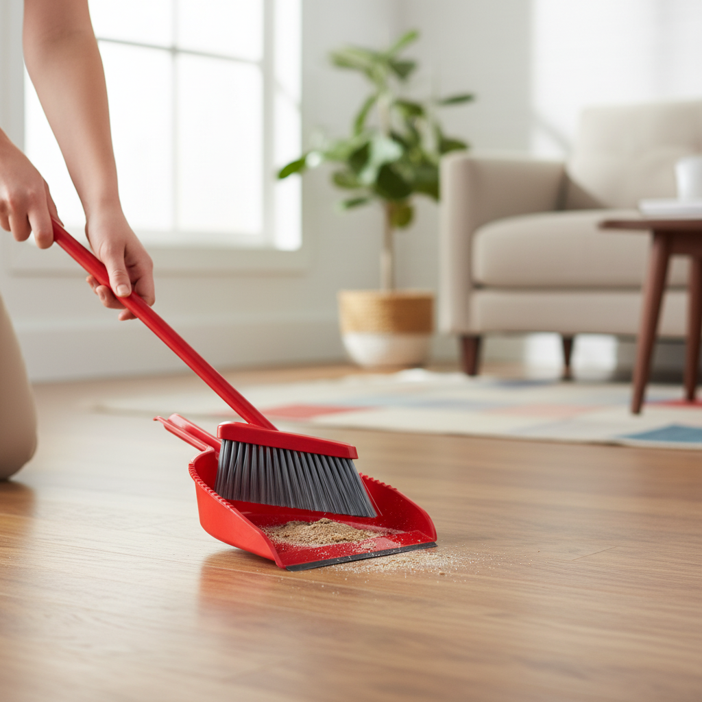 Kadra Kitchenware – Escova de pó e espanador por atacado – Vileda - Vassoura Oskar, Pá de Lixo com Clip, Vermelho1