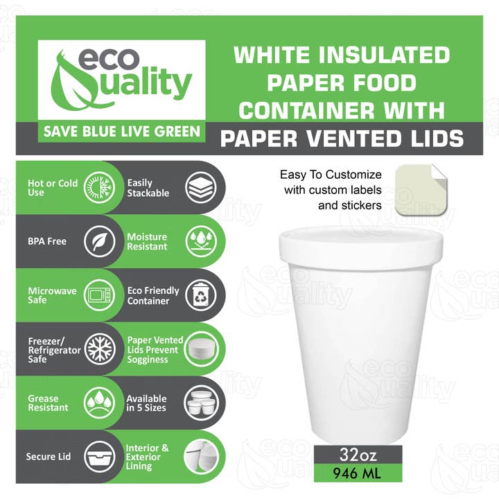 EcoQuality - Wholesale Disposable cup - 32Oz Disposable White Paper Soup Containers Ice-Cream Paper1