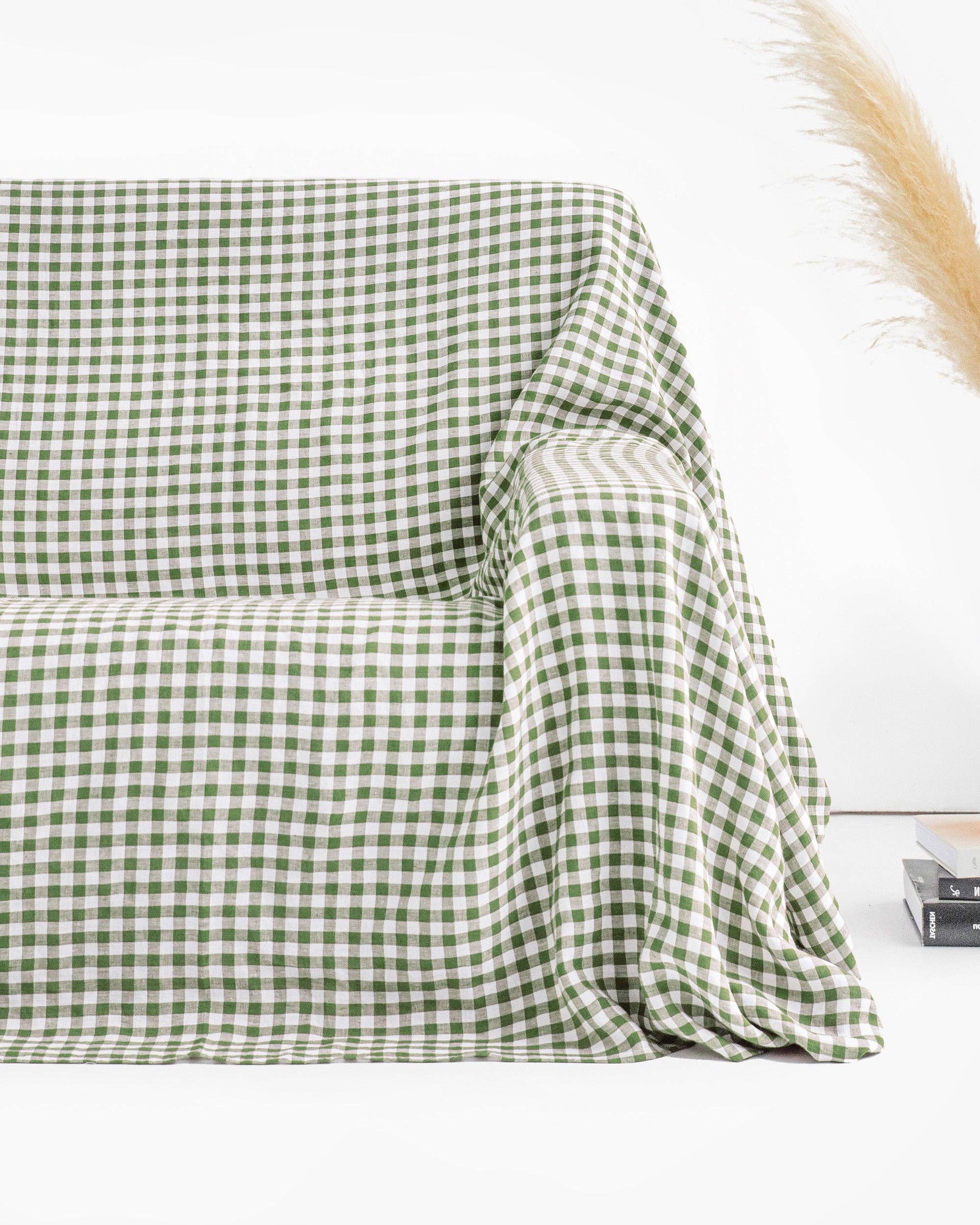 MagicLinen (We handle U.S. import procedures for you) - Wholesale Chair/Sofa Slipcover - Linen couch cover in Forest green gingham