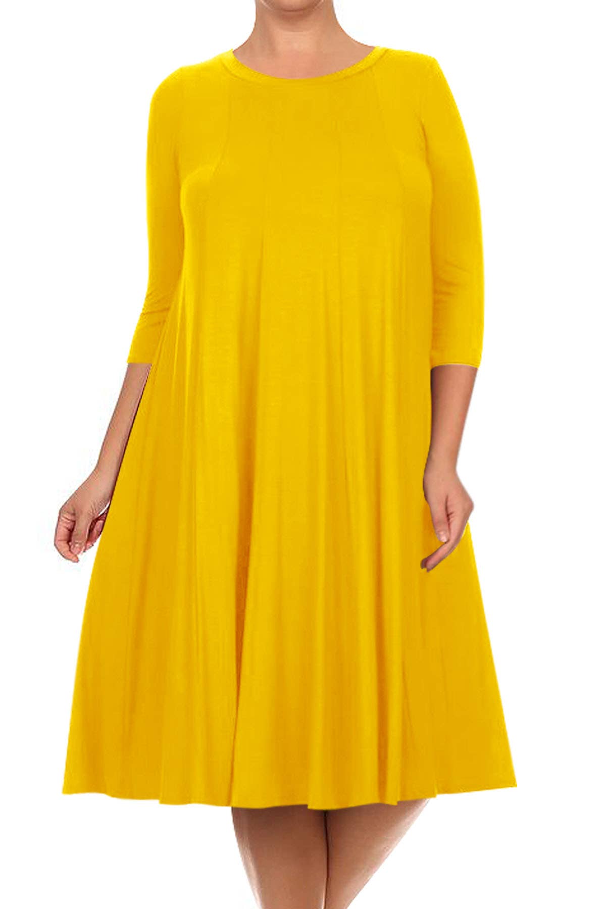MOA COLLECTION - Vente Robe – femme - Robe plissée trapèze décontractée à manches 3/4 pour femmes de grande taille14