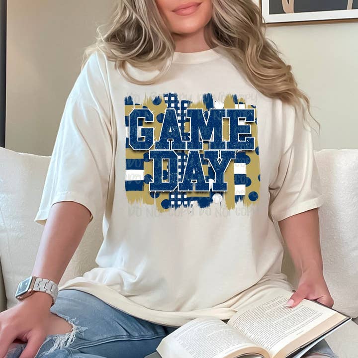 DTF-Transfer zu Navy und Gold am Spieltag für den Großhandel von K and M Designs