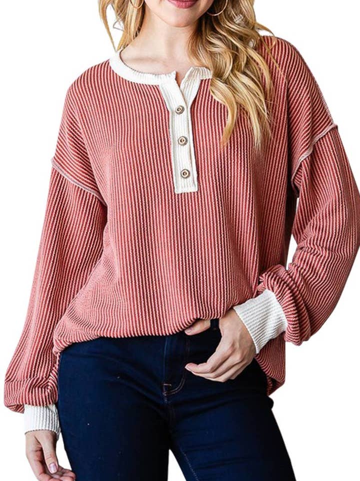 Rib Button Front Top for wholesale by Vanilla Monkey