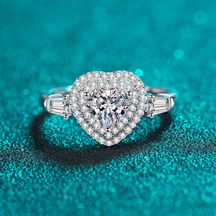 Perimade & Co. LLC - Wholesale Engagement Ring - Heart Moissanite Halo Engagement Ring in 925 Sterling Silver
