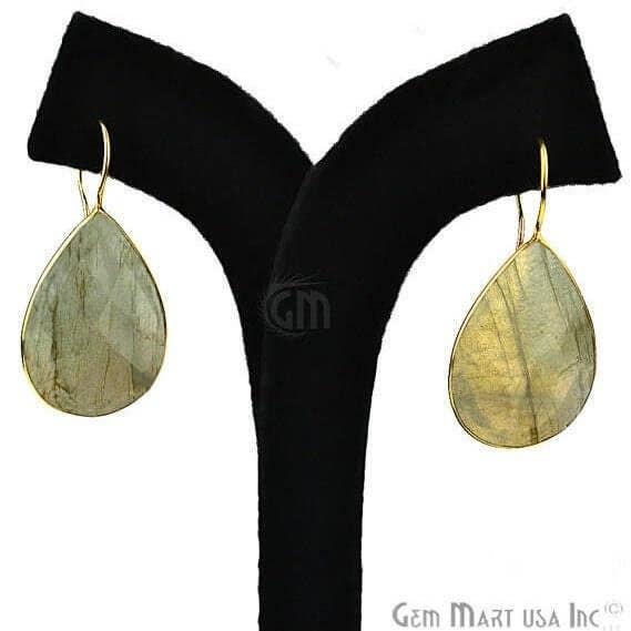 Boucles d'oreilles pendantes en plaqué or avec pierres précieuses et labradorite 44 x 20 mm pour la vente par GemMartUSA