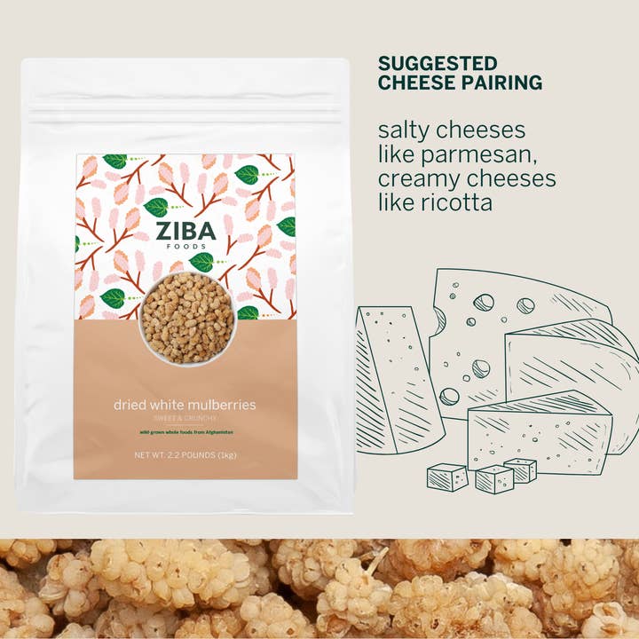 Ziba Foods - Wholesale Dried/Dehydrated Fruit - Dried White Mulberries Bulk, Vegan 1kg6