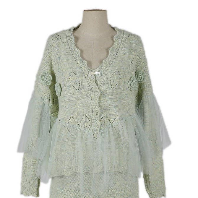 PEACH ACCESSORIES - Wholesale Cardigan - Women's - Knitted Cardigan with Lace Detail SDK15315