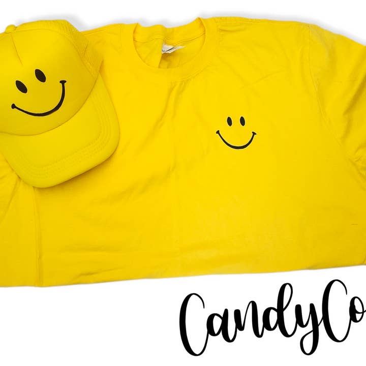 Yellow Smiley Face Trucker Hat cap spring new summer for wholesale by The Candy Collections