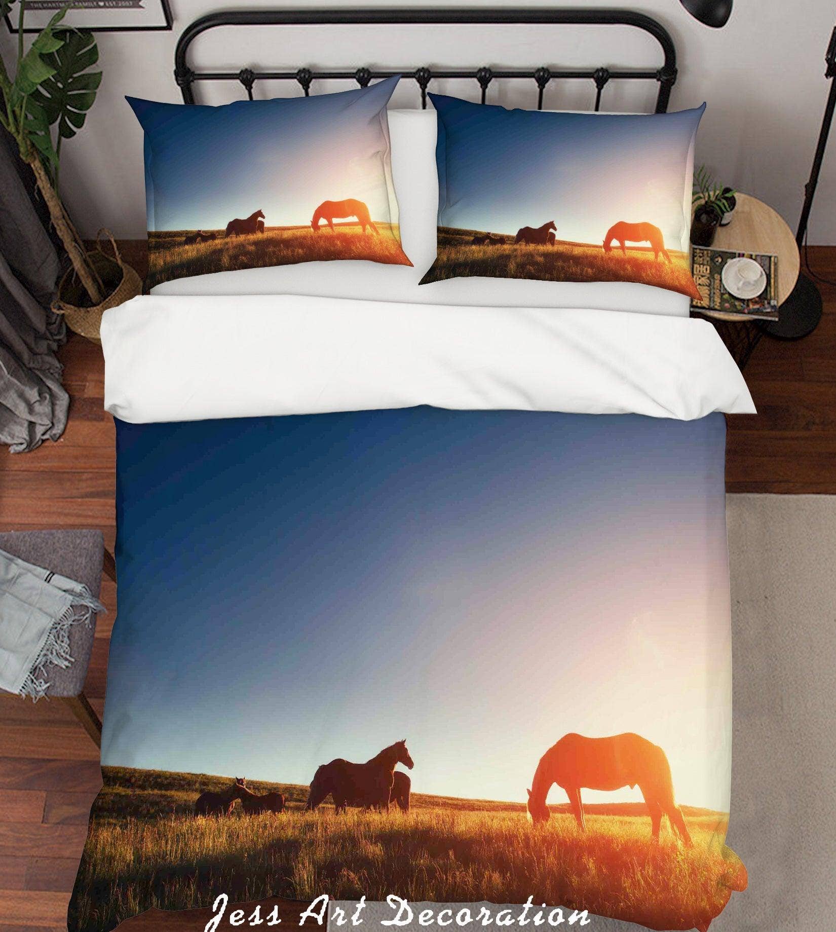 Jess Art Decoration - Wholesale Bedding set - 3D Horse Grass Sunlight Quilt Cover Set Bedding Set Duvet Cover Pillowcases SF76