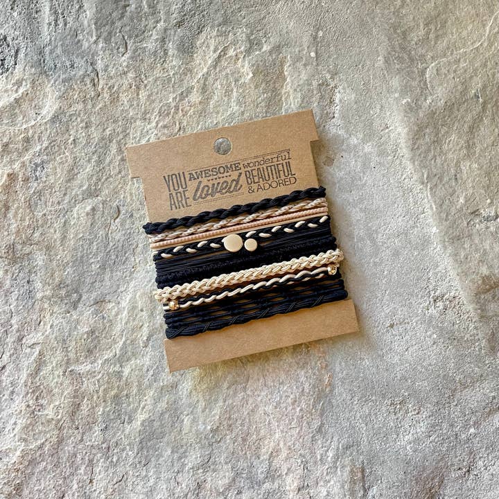 Boho Hair Ties on Kraft Card | Black & Tan for wholesale by eastern ave studio