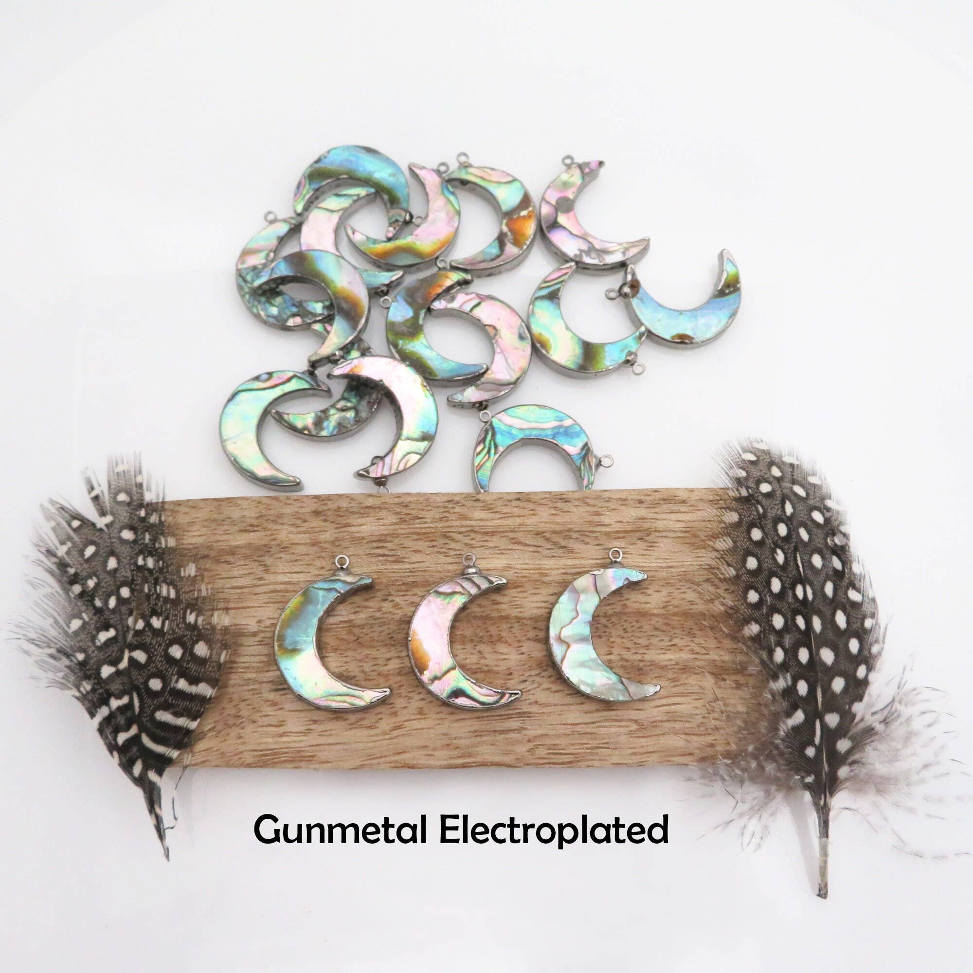 Jewelers Paradise - Wholesale Individual Charm/Pendant - Abalone Moon Crescent Pendant with Electroplated 24k Gold, Silver, or Gun Metal YOU CHOOSE Finish (S51B20)0