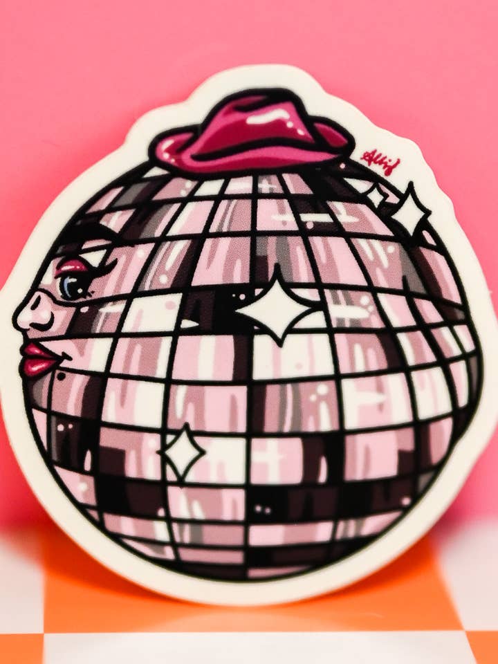 Disco Cheeks Groovy Cowgirl Sticker for wholesale by Cheeky Art Studio