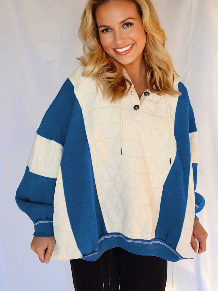 Colorblock Quilted Fleece Patchwork Oversize Hoodie for wholesale by PRETTY BASH