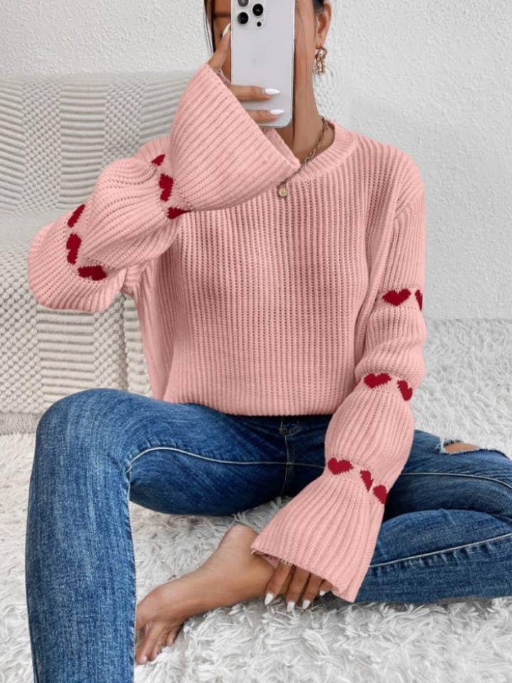safistyle - Wholesale Knit Sweater - Women's - Knit Sweater with Heart Detail on Sleeves1