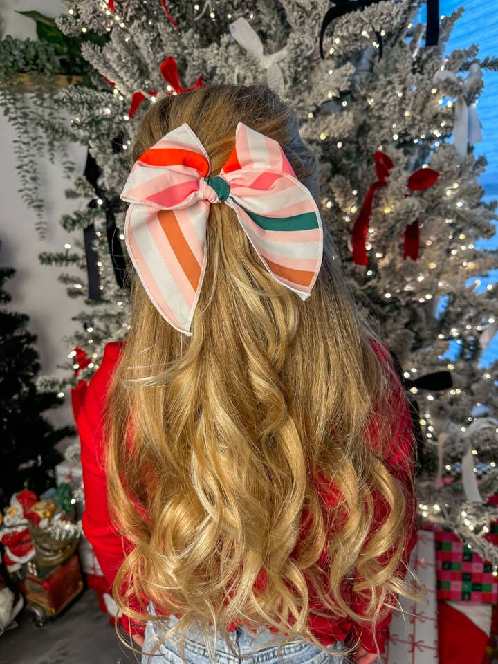 Laço Grande de Natal com Riscas Cor-de-Rosa por atacado de Texas Top Knots