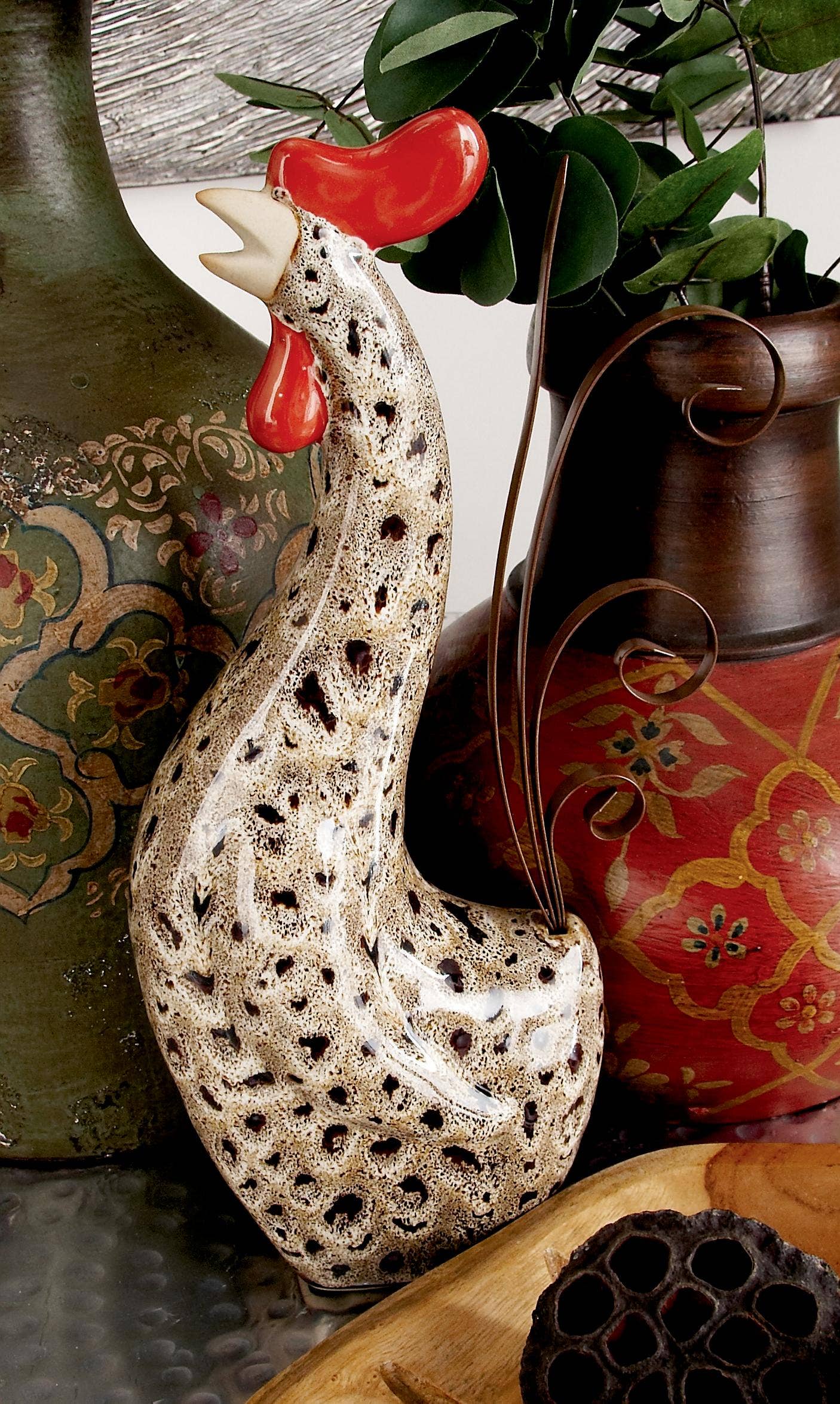 Import Corner - Wholesale Beeldje/beeldhouwwerk - A-40841: KERAMISCHE METALEN HAAN SET VAN 2 13", 10"H7