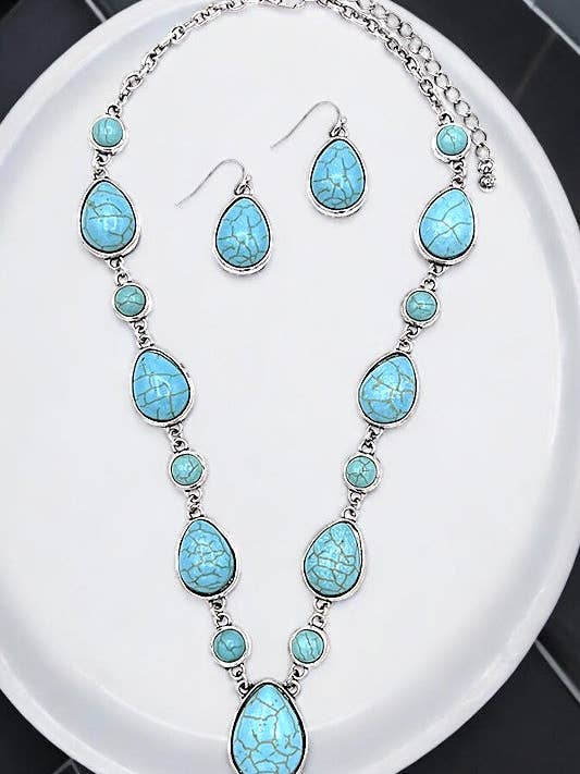 ROUND TEARDROP GEM NECKLACE SET for wholesale by LA Bijoux