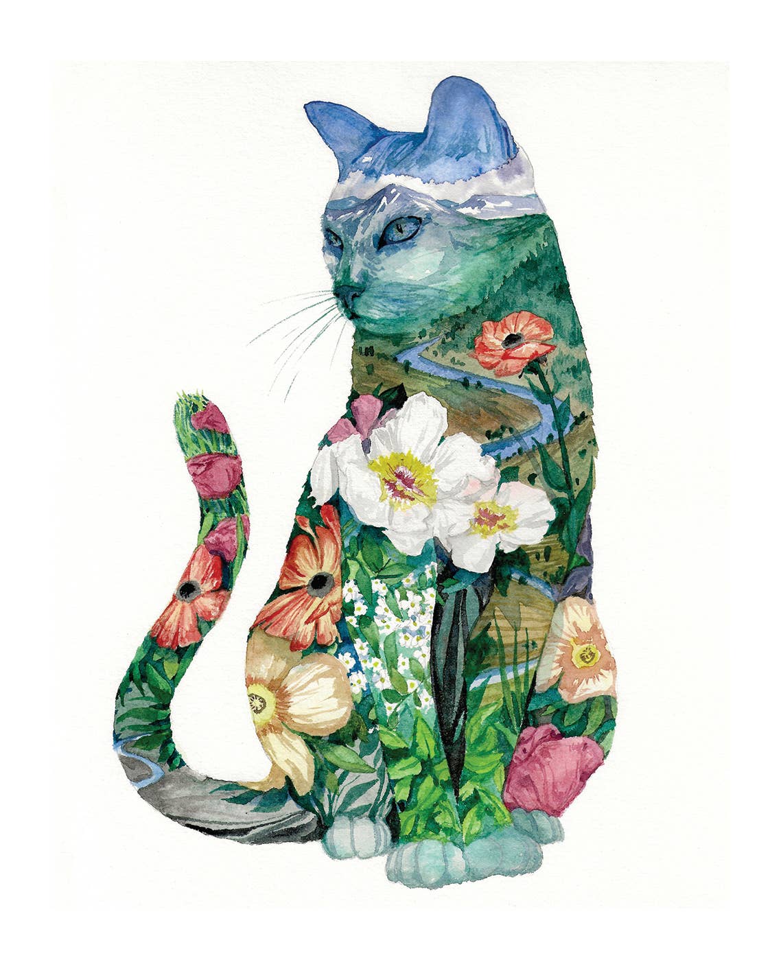 Andrea Durfee Art - Wholesale Art Print - The Guardian Floral Cat Print1