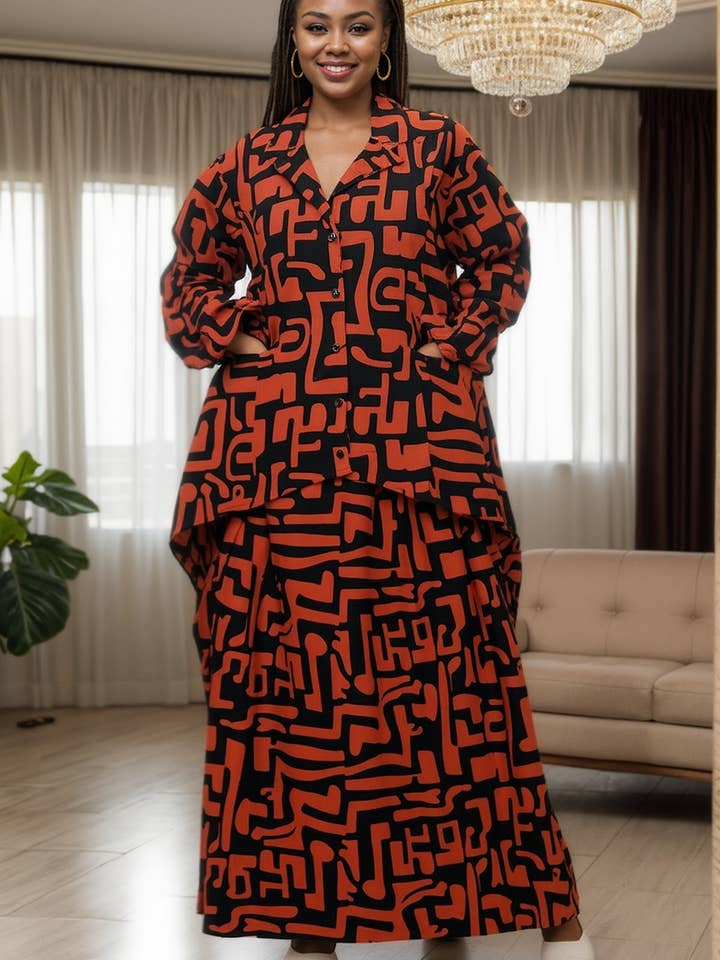 7906 P (Skirt Set) - African Print 2pc Top & Skirt Set for wholesale by KaraChic