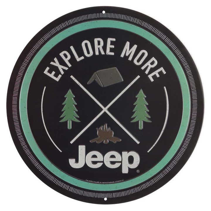 Open Road Brands, LLC - Wholesale Sign - Jeep Explore More Round Embossed Metal Sign