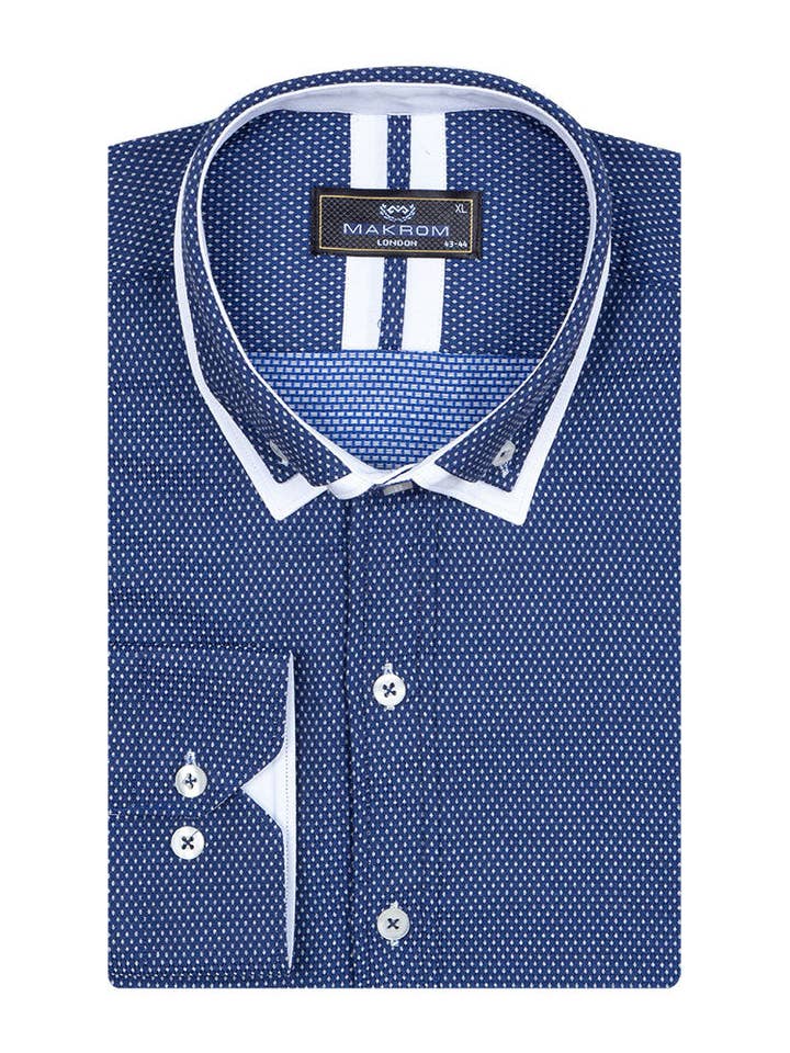 Royal Blue Dots Patterns Printed Mens Shirt for wholesale by Makrom