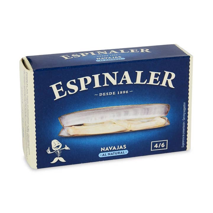 Razor Clams in Brine 4/6 Trimmed. Espinaler for wholesale by Spanish Colmado by Ibericos USA