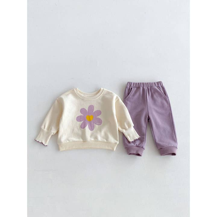 Ensemble deux pièces mignon et polyvalent : haut imprimé fleurs et pantalon uni pour bébés filles et tout-petits pour la vente par MyKids-USA®