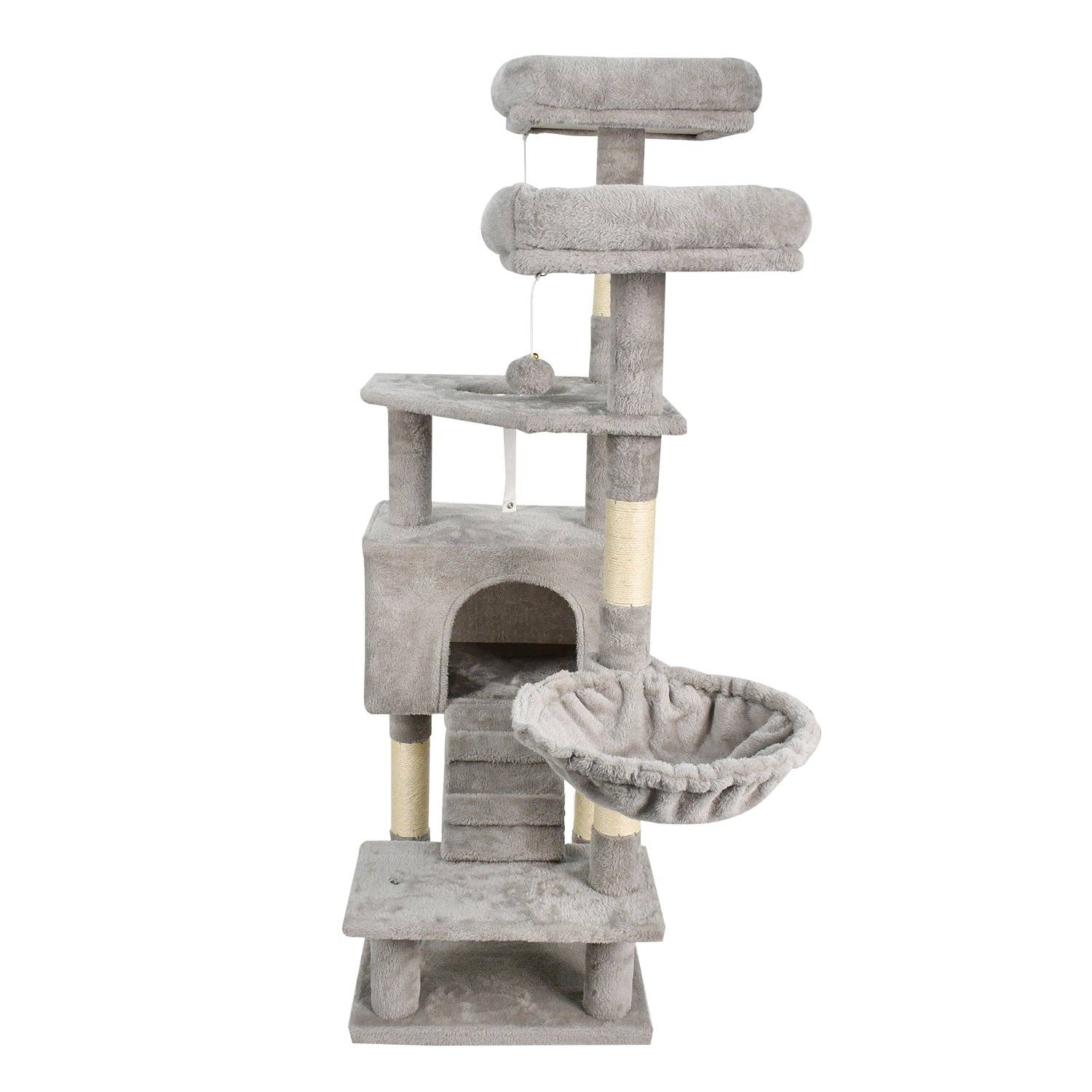 Jespet - Wholesale Pet Scratcher - Cat - GOOPAWS Multi-Level 57-in Faux Fur Cat Tree & Condo with Hammock, Grey1