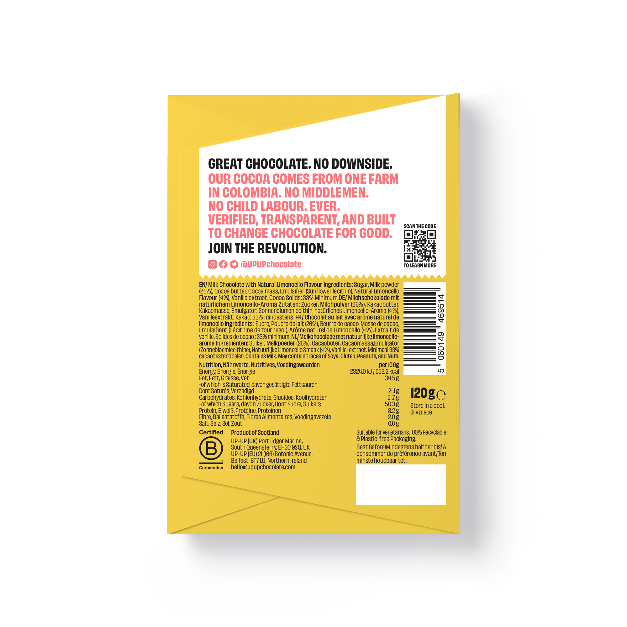 UP-UP Chocolate [No duties when shipping to US!] - Wholesale Chocolate Bar - Limoncello Milk Chocolate Bar 120G/4.2OZ3