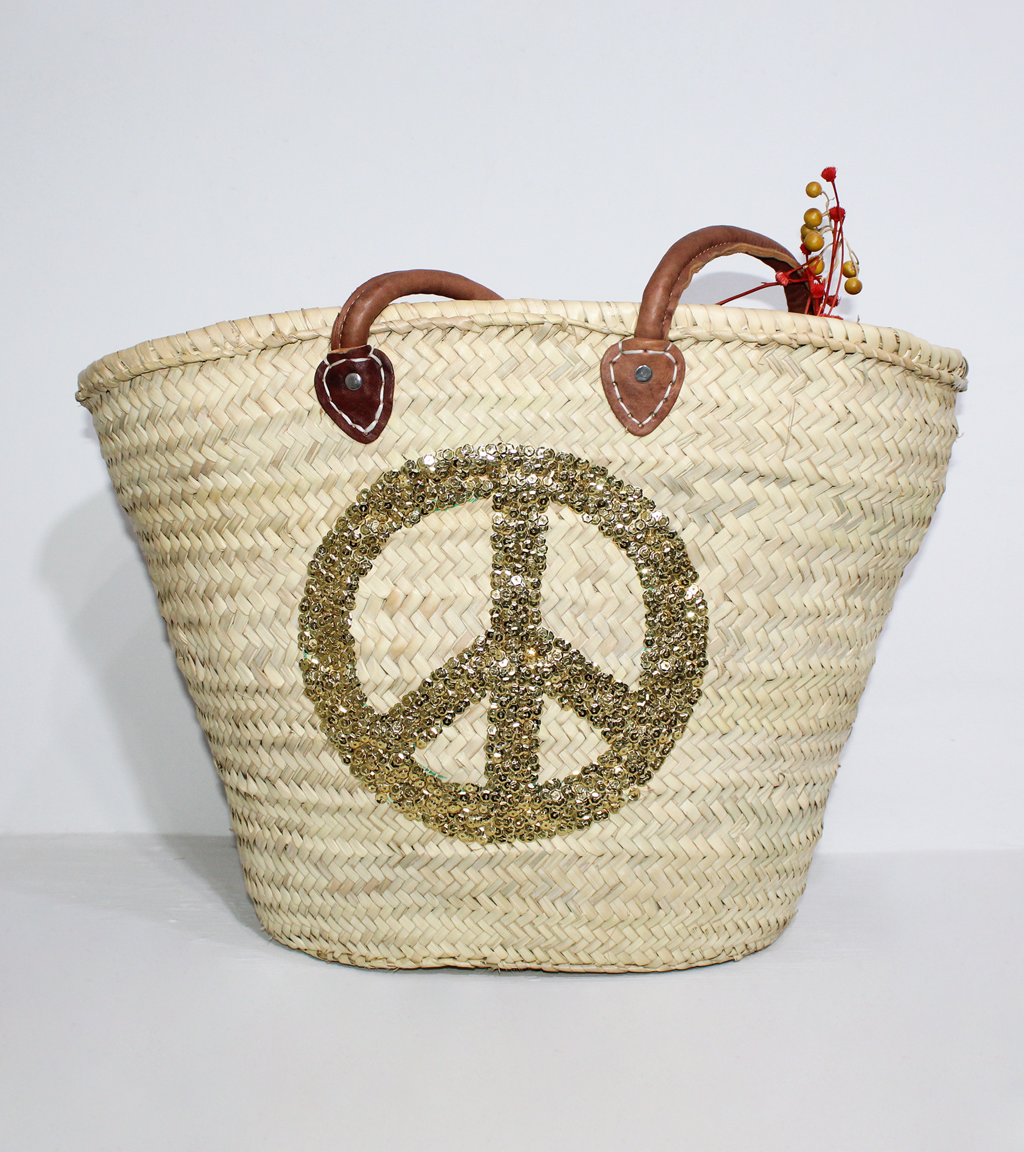 Melecraft - Vendita all'ingrosso Borsa da spiaggia - Borsa di paglia con segno di pace, cesta francese da mercato3