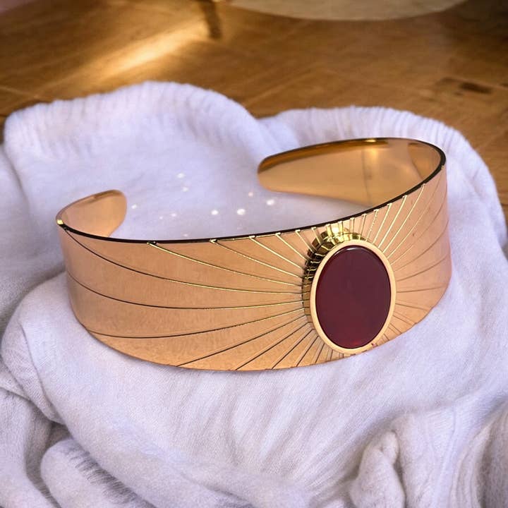 “ZORA” adaptable steel bracelet with Carnelian for wholesale by TOURMALYN