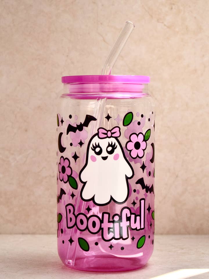 Pink Glass Tumbler Cup Bootiful for wholesale by the cute cloud