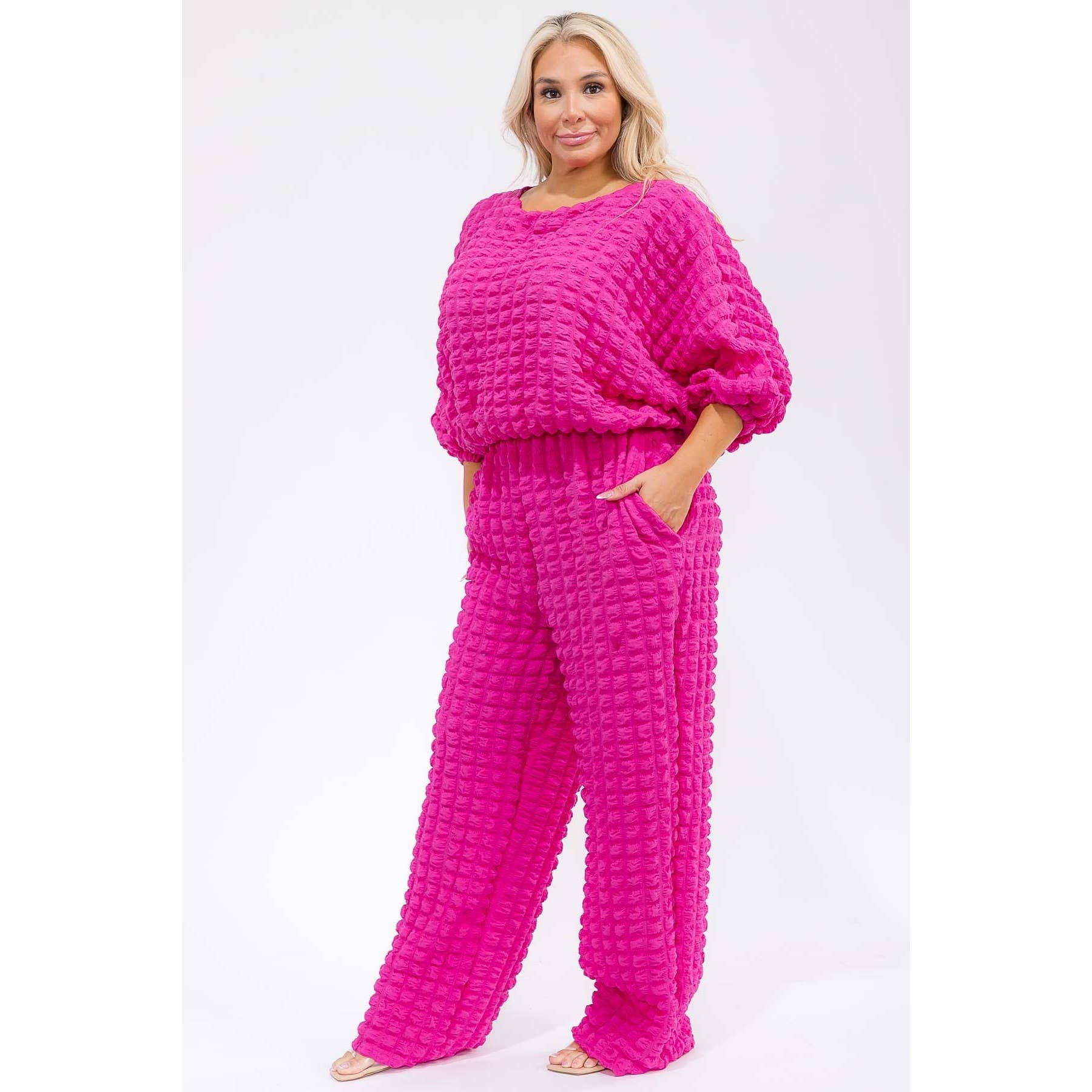 omgstyles – wholesale Top & pants set (NOT Loungewear) – Women's – Plus Size Bubble Two Pc Set1