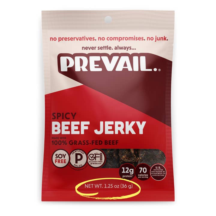 Single Serve Spicy Beef Jerky 1.25 oz for wholesale by PREVAIL Jerky