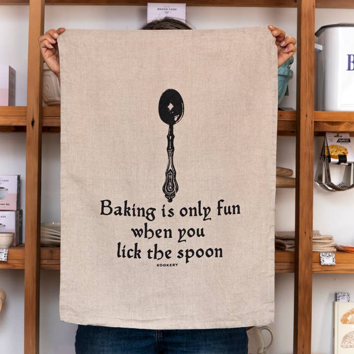 Kookery - Wholesale Tea towel - Baking is only fun when you lick the spoon1