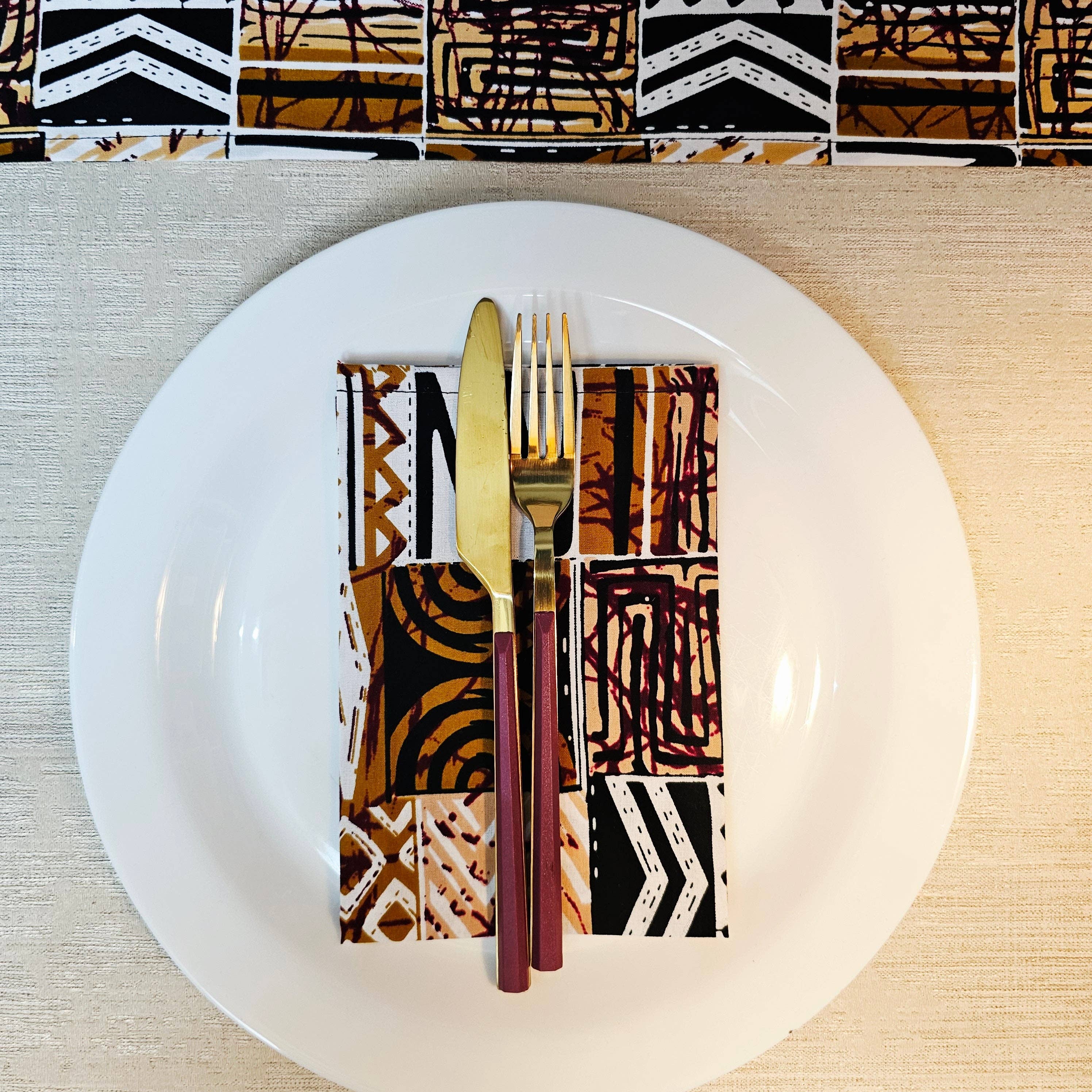 Mashona Collections - Wholesale Table runner - Handmade Table Runner and Set of 8 Napkins | African Print "Mudcloth" Bogolan Inspired Print Made from 100% African Print Fabric2