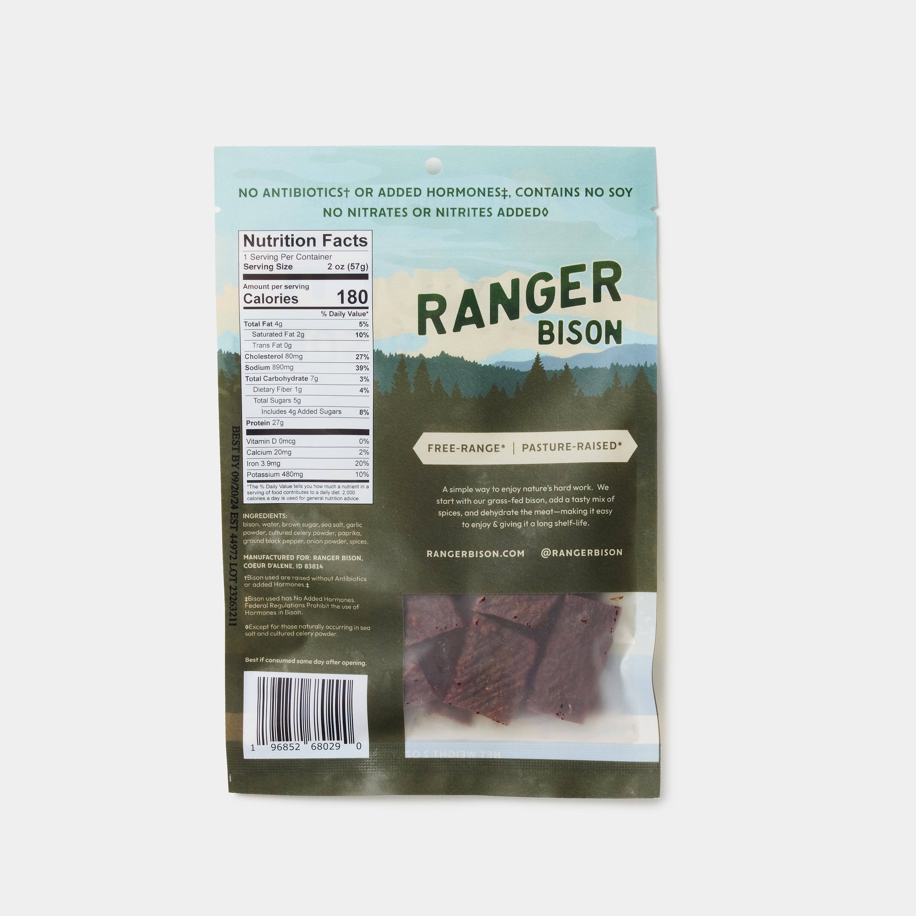 Ranger Bison - Wholesale Jerky - Hickory Smoked Bison Jerky Strips (2 oz)1