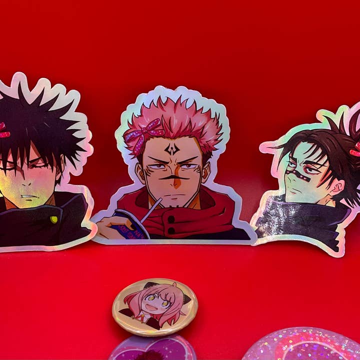 JJK Sukuna Megumi Choso hårbåge Klistermärken Holo Vattentät för wholesale av Elegant Potato Anime