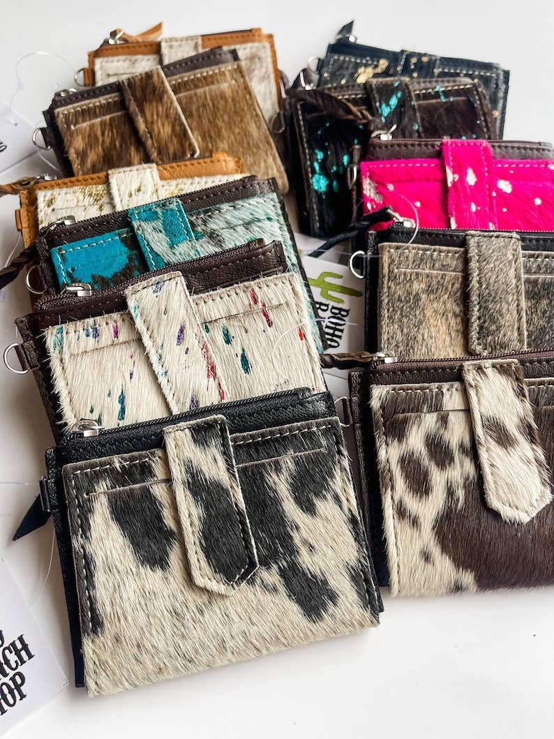 Boho Ranch Shop - Wholesale Wristlet - Dakota Wristlet Wallet - Western Cowhide Leather Credit Card0