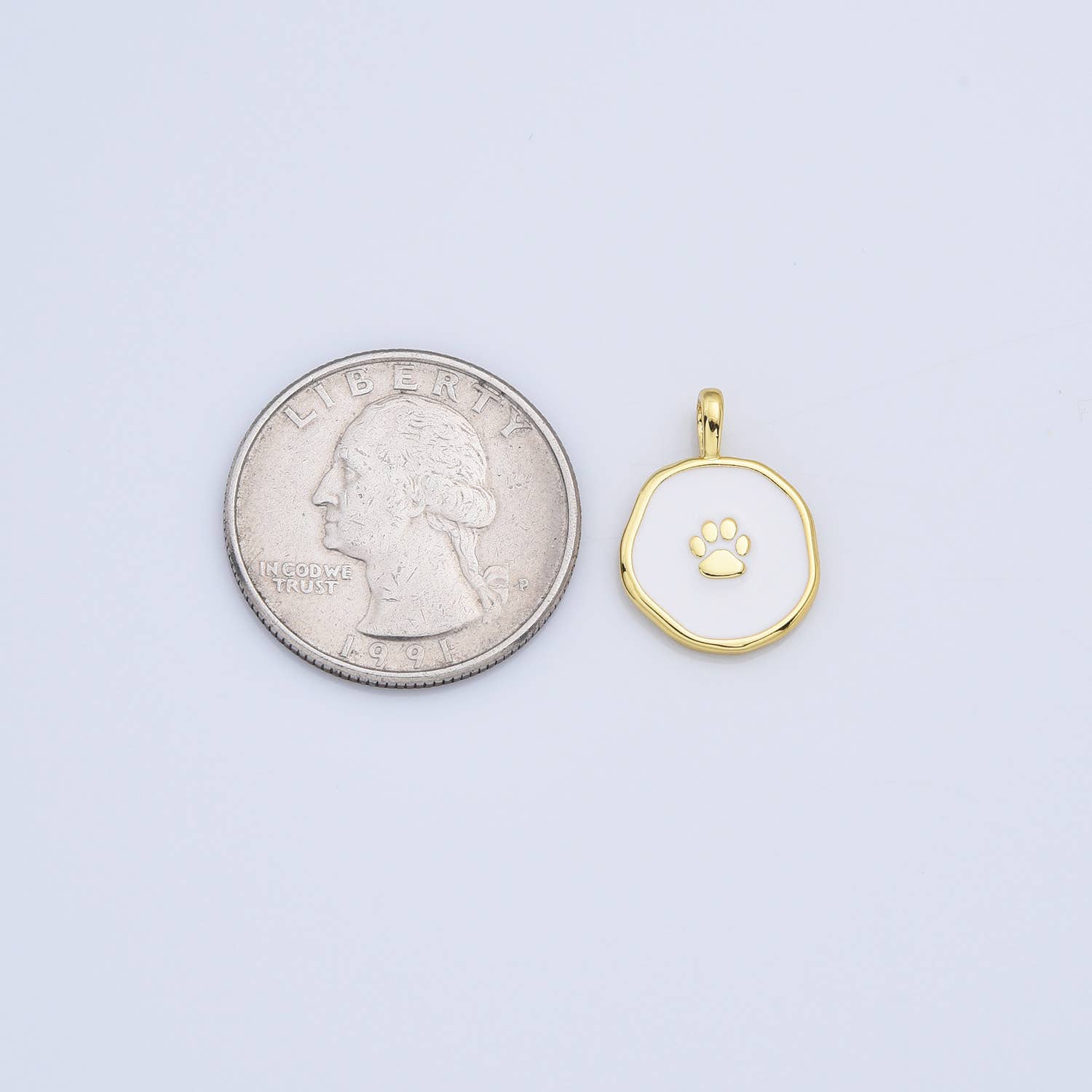 Beads Creation - Wholesale Individual Charm/Pendant - White Enamel Dog Cat Paw Print Charm in Gold Filled, CP21703