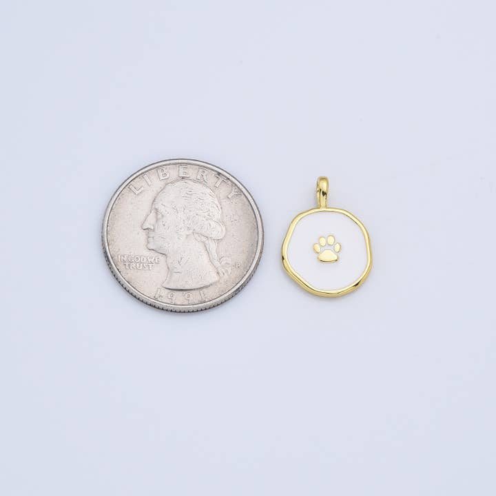 Beads Creation - Wholesale Individual Charm/Pendant - White Enamel Dog Cat Paw Print Charm in Gold Filled, CP21703