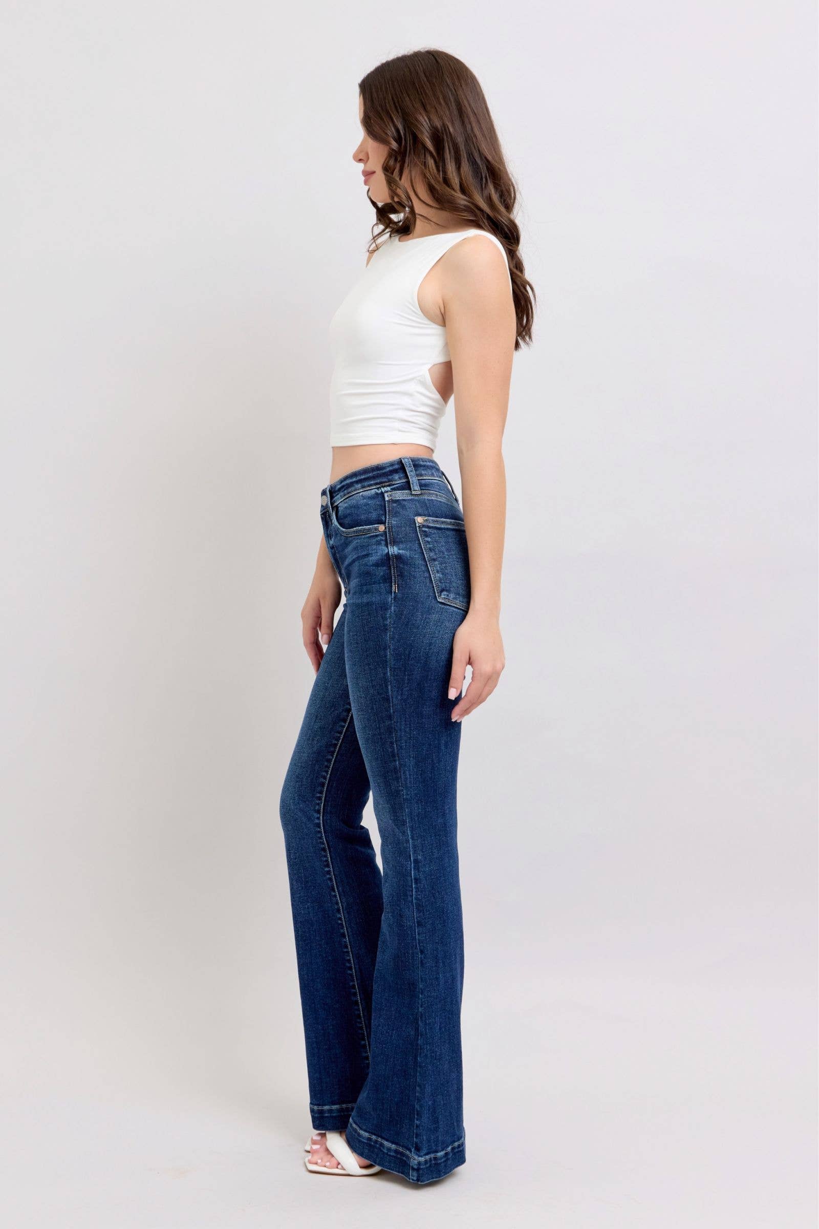 Watermelon Apparel - Wholesale Jeans - Women's - Judy Blue High Waist Dark Wash Trouser Flare6