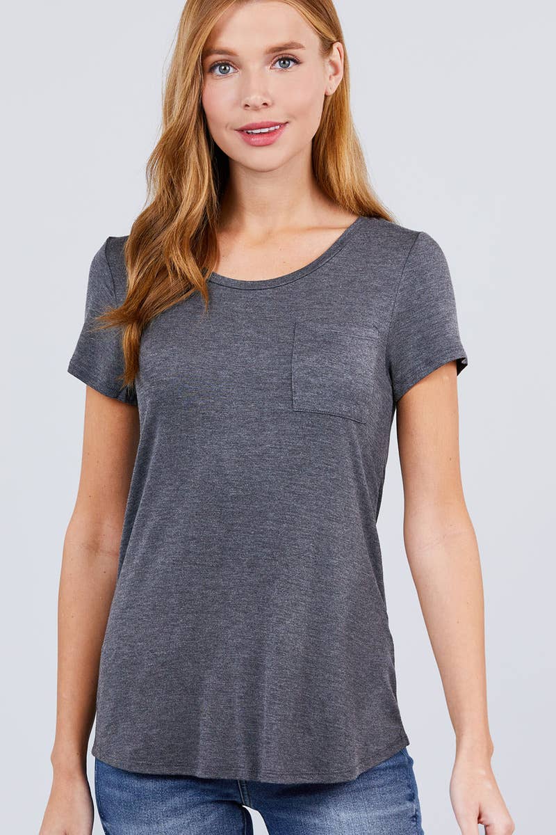 42POPS - Wholesale T-Shirt - Women's - ",._ Chest Pocket Slim Scoop Neck Tee15