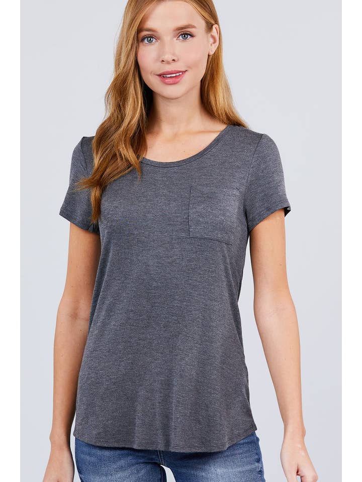 42POPS - Wholesale T-Shirt - Women's - ",._ Chest Pocket Slim Scoop Neck Tee15