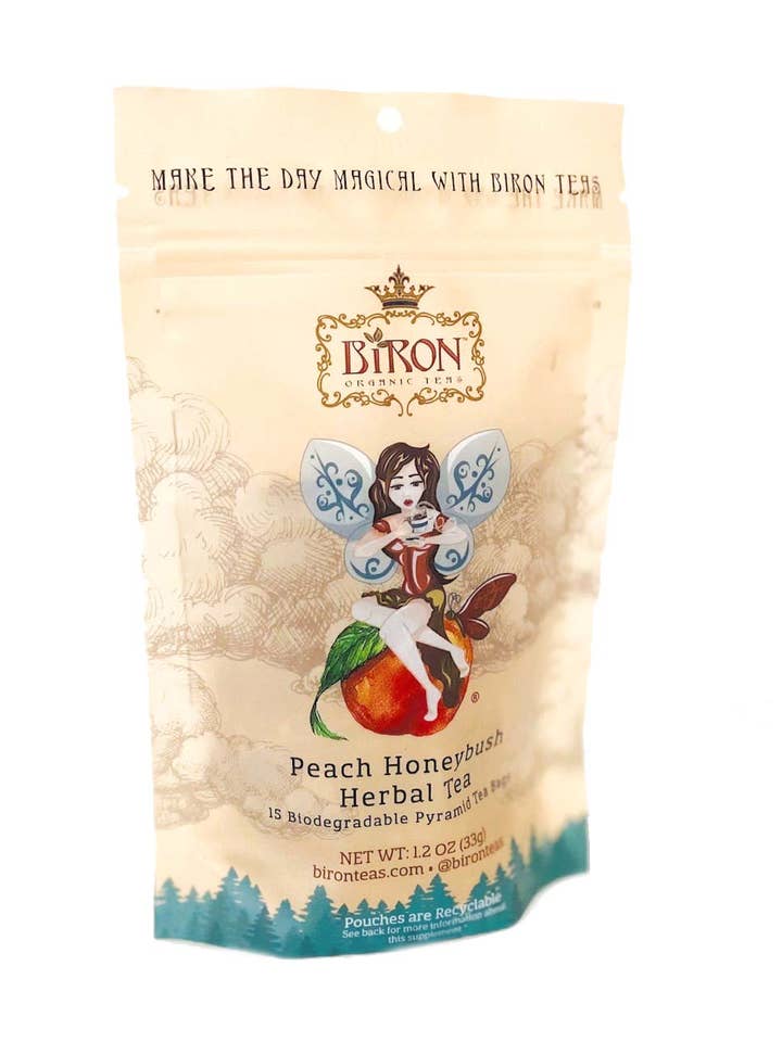 Peach Honeybush Herbal Tea- 15 ct Pyramid Bags in Pouch for wholesale by Biron Organic Teas